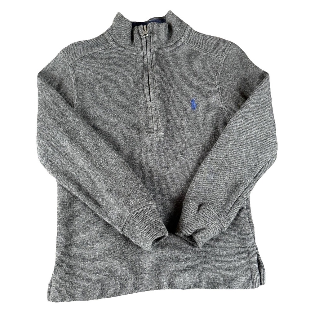 Polo Ralph Lauren Sweater Boys 3T Gray Knit 1/4 Zip Mock Neck Pullover Pony Logo